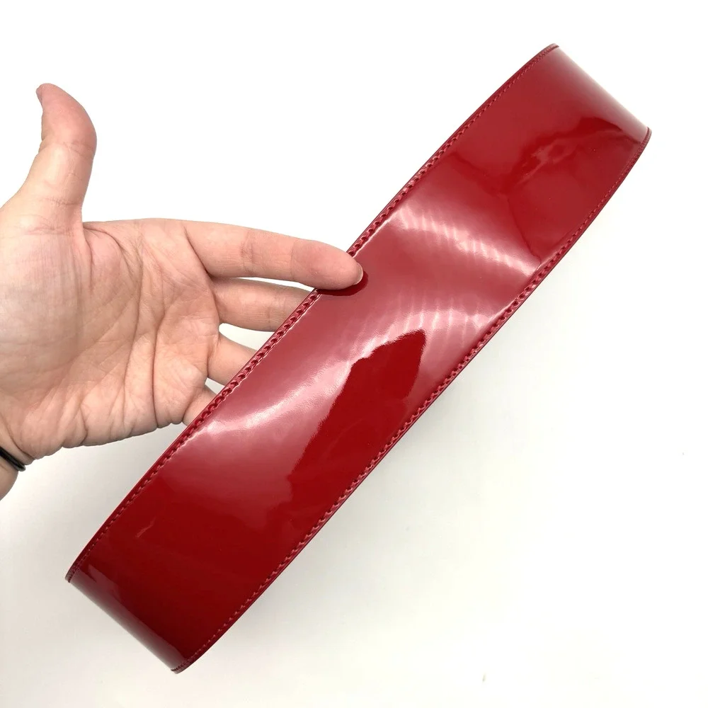 NEW Vtg B-Low the Belt Red Patent Genuine Leather Wide Waist Belt S 28-32